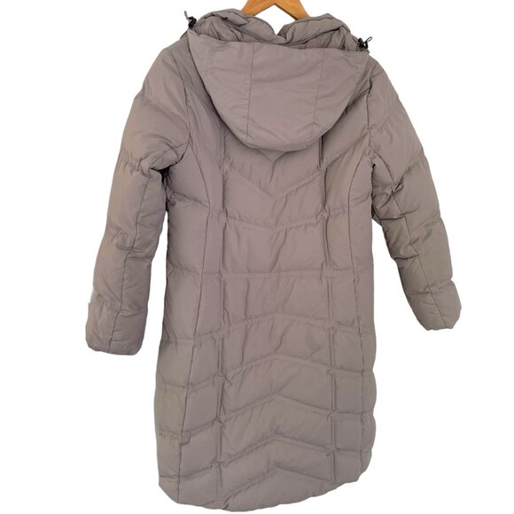 LL Bean Long Down Filled Puffer Coat PXS Petite XS Taupe Quilted Zip Up Jacket - Picture 5 of 7